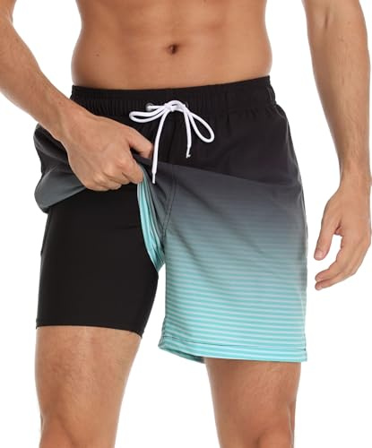 Kfnire Bañador Hombre con Forro de Compresión Secado Rápido 2 en 1 Shorts de Bañador Natación H0mbe Traje de Baño Hidrófugo Bañadores para Hombre