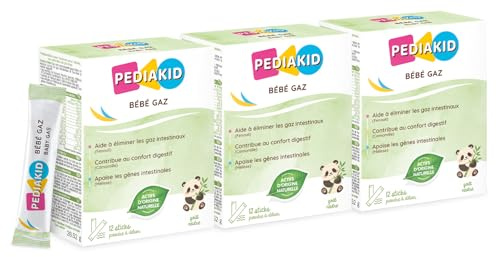 PEDIAKID - Bébé Gaz - Aux extraits de plantes & fibres - Aide à réduire les gaz et à améliorer le confort digestif - Dès la naissance - Format sticks de poudre à diluer facile à utiliser - Lot de 3