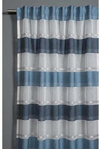 GARDINIA Vorhang mit verdeckten Schlaufen und Gardinenband, Transparent, Lichtdurchlässig, Gardine Etamine, Weiß/Blau, 140 x 245 cm