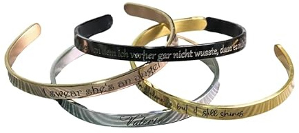 Gravur Armreif personalisiert Satz Symbol Schrift Edelstahl Gedankenwudner Manufaktur
