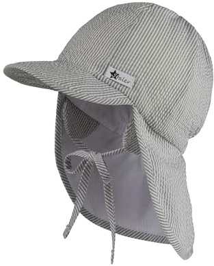 Sterntaler Schirmmütze Seersucker mit Nackenschutz und Bindeband für Jungen UV 50+ - Baby Mütze mit Ohrenklappen und Bindeband - Schirmmütze Baby mit Streifenoptik