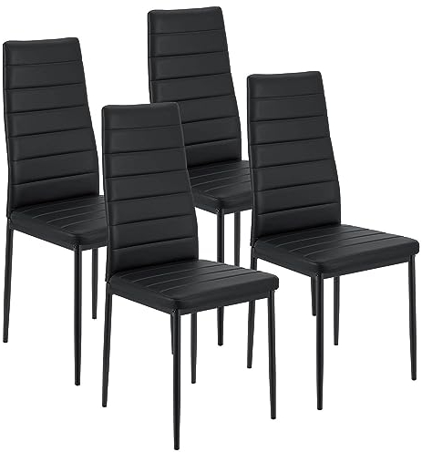 Juskys Esszimmerstühle Loja 4er Set mit Kunstleder Bezug & hoher Rückenlehne - stabiles Stahl Gestell bis 120 kg belastbar - 4 Stühle für Esszimmer & Küche Küchenstühle Esszimmerstuhl Schwarz