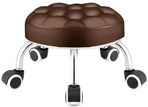 UVCMDUI Niedriger Hocker mit Rollen Drehbar, Pu-Leder-Rollensitz und 360°-Universalräder, Bequemer Rollhocker mit Niedriger Höhe für Hausreinigung, Picknick im Freien,Braun