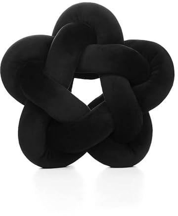 SYSUII Weiches Knoten-Kugelkissen, Fünfzackiger Stern Knotenkissen Geknotetes Kissen Baby Kissen Deko Kuschelkissen Wurfkissen für Schlafzimmer, Zuhause, Moderne Knotendekoration 32 * 32cm,Schwarz