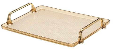 PATIKIL Vassoio Portata in Plastica con Manico Dorato, 31cm x 22cm Vassoio Decorativo Rettangolare Moderno Riutilizzabile Gioielli per Cucina Bagno Appoggio, Ambra