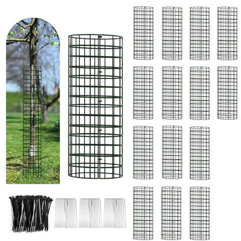 15 Pack Tree Trunk Protector, Metal Mesh Tree Bark Protector 5'' Dia x 16-1/2'' H with Zip Ties & Stakes, Expandable tree guards trunk protector, Tree Protectors from Deer, Trimmers (15 Packs)