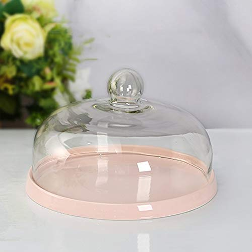 UNbit Bread Preservation Plate, Multiple Sizes Ceramic Plate Cheese Board Cover Restaurant Kitchen Food Preservation Plate Cake Stands Tray (Color : Glass Cover, Size : 11 inches pink)