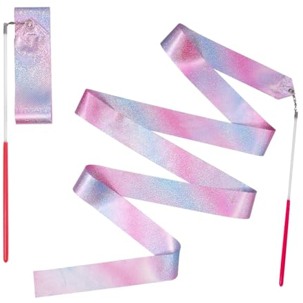 GNALIA 2 Stück Gymnastikband mit Stab 200cm Gymnastikband Kinder Tanzen Streamer Rhythmische Sportgymnastik Band Tanzbänder für Künstlerische Tanztraining Baraufführung