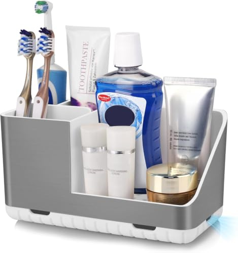 Zahnbürstenhalter für Badezimmer Organizer, Elektrische Zahnbürste Halterung mit Abflussloch, Abnehmbarer Zahnbürsten Organizer für Badezimmer, Küche und Familie (Brushed Silver)