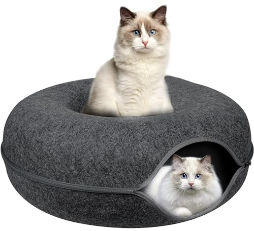 CLKHOWL Katzentunnelbett, Peekaboo Katzenhöhle, Katzentunnel für Indoor-Katzen, Donut-Katzenbett, universell für alle Jahreszeiten, Katzenhütte und Katzenhöhle (50,8 x 50,8 x 20,3 cm, Dunkelgrau), für