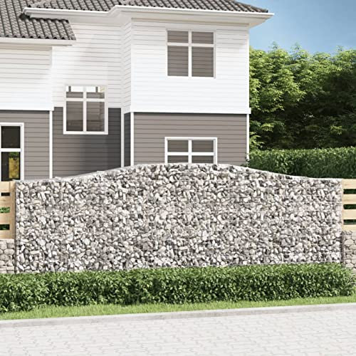 ShCuShan Gabione mit Hochbogen 400x50x140/160 cm Verzinktes Eisen GabionenköRbe WasserzapfsäUle Garten Gabionen Zaun Gabionensteine 153417