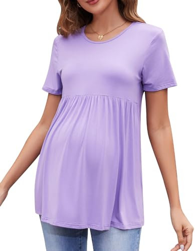 Brynmama Tops de Maternidad para Embarazo de Verano de Manga Corta Ropa Cómoda para Mujeres Embarazadas Morado, L