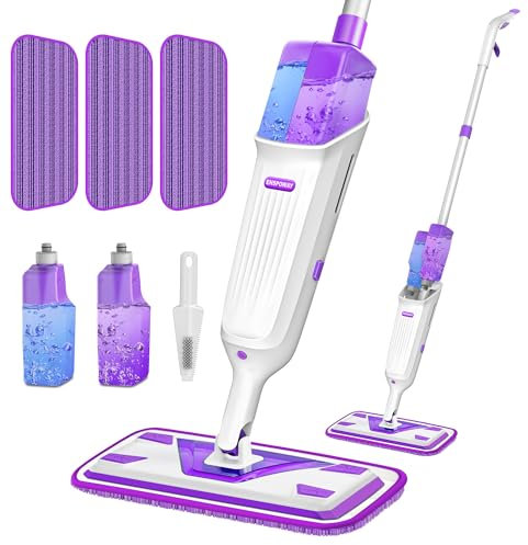 Enspoway Dottle Bottle Spray Mop - Wet Dry Mop for Cleaning Floor with 3 Reusable Microfibre Pads+1 Scraper for Hardwood Laminate Wood Ceramic Home Commercial Use