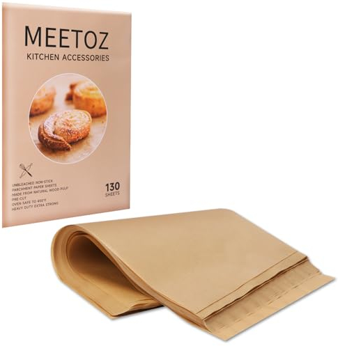 MEETOZ Parchment Paper Baking Sheets, 13 x 9 in, Precut Non-Stick Parchment Sheets for Baking, Grilling, Air Fryer, Steaming, and More (Unbleached) - Perfect for BBQ, Picnic, Festival, Bread, 130PCS