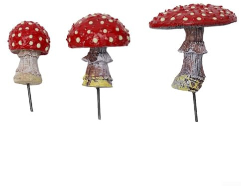 HEBEOT 3 Stück Gartenpilz-Deko, leuchtender roter Pilz, Toadstool Garden Decoration Resin Mikro-Landschaft, Gartendekoration, Ornamente, Design, Pastorale Topfpflanzen