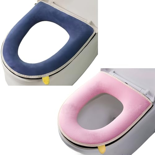 Wuyue Hua 2 Stück dickere weiche WC-Sitzbezüge mit Griff, Toilettendeckelbezug, Kissen, weich, dicker, waschbar, passend für ovale WC-Sitze (grau + pink)