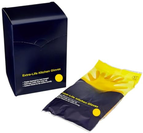 Citystores® Small Yellow Gloves Unisex Extra Life Kitchen Washing Up Cleaning Other Household Tasks Cotton Lined 6 Pack