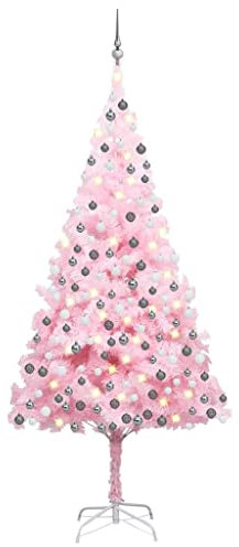 AUVYI Wiederverwendbar Künstlicher Weihnachtsbaum mit Beleuchtung und Kugeln 210 cm H Christmas Tree Weihnachtsdeko Christbaum Kunstbaum Halloween Weihnachtsbaum Tannenbaum PVC und Stahl Rosa