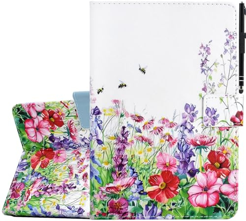 KEROM iPad Hülle für 9./8./7. Generation (10,2 Zoll, 2021/2020/2019), Air 3, Pro 10.5 - PU Leder Stand Case mit Auto Wachen/Schlafen, Blume