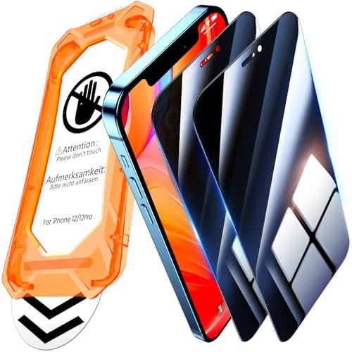 UniqueMe für iPhone 12/12 Pro für Panzerglas Sichtschutz - [Full Screen Displayschutz] Schutzfolie Sichtschutzfür iPhone 12/12 Pro Schutzglas,Auto Installation,2 Stück