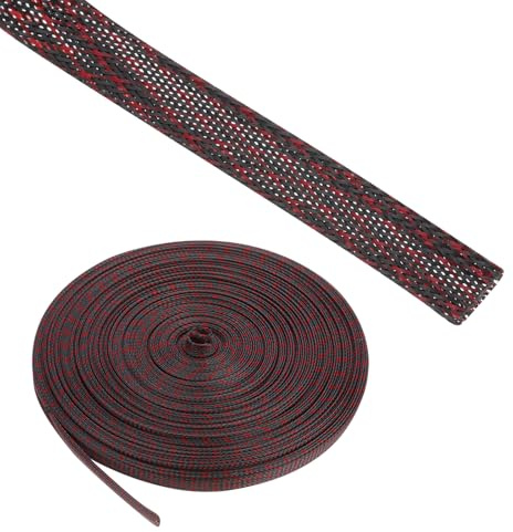 Rebower 100ft PET Expandable Wire Loom 1/2 Inch, PET Braided Wire Sleeving Cable Management Sleeve Tubing [for Audio Video Home Office Cord Protector]-Black Red