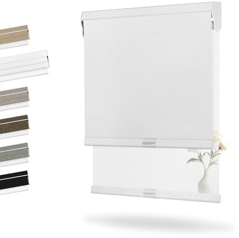 Boolegon Dual Roller Shades, Cordless Double Window Shades Blackout and Light Filtering Shades with Valance, Day and Night Roller Blinds for Home Office Door, Linen White & White, Custom Size