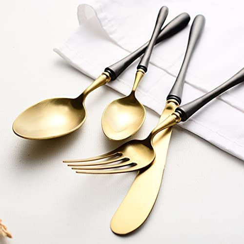 ZYLHGIKBAD Ensemble de Couverts de Table Vintage de Luxe doré 24 pièces en Acier Inoxydable Couteaux fourchettes cuillères à café Ensemble de Vaisselle Vintage Occidentale Ensemble de dîner