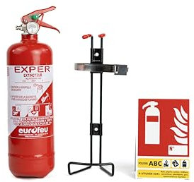 Extincteur à Poudre ABC 1 kg, avec Support de Fixation et Panneau de Signalisation, pour Véhicules et Domiciles (