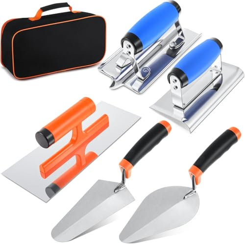 MorningRo 6pcs Concrete Hand Tools Set Masonry Tools Includes Stainless Steel Concrete Hand Edger, Groover, Finishing, Pointing, Gauging and Tool Bag for Cement Beginner Kit