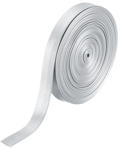QUARKZMAN PU Lederriemen, 10mm*5m Lederband flach Lederbesatzband Umklappbare Lederstreifen Kunstleder Zum Selbernähen Basteln Handtaschen Schulranzen Rucksäcke - Silber