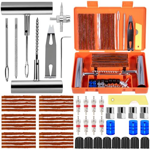 CYJJYZ 64 Pcs Kit Riparazione Pneumatici Auto,Kit Riparazione Gomme Moto, Kit di Riparazione Pneumatici, Moto Kit Ripara Pneumatici Gomme, Portatile Ripara Gomme Auto, per Moto, Auto, Trattore, Camion