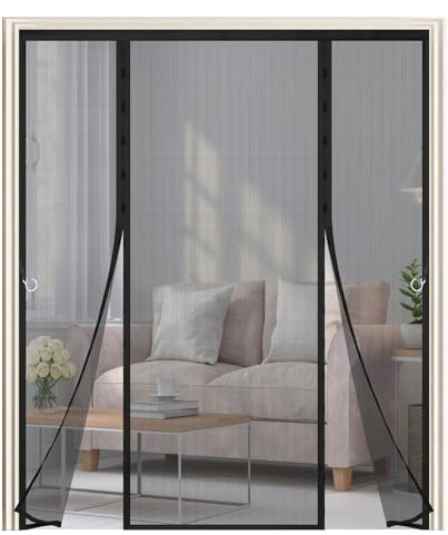 Magnet Fliegengitter Tür 180x230cm,Insektenschutz Doppeltür Fliegengitters,Ohne Bohren,Katzenkrallen Sicher, Stärkere Magneten, Fliegenvorhang für Schiebetür Terrassentür Balkontür,Schwarz