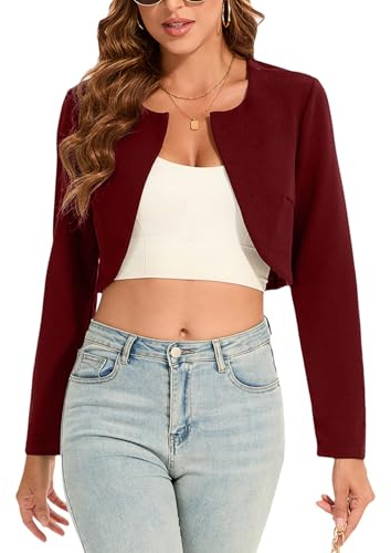Hobrounn - Giacca Bolero da Donna Elegante, Corta, con Apertura Frontale, a Maniche Lunghe, per Abiti da Sera, bordeaux, L