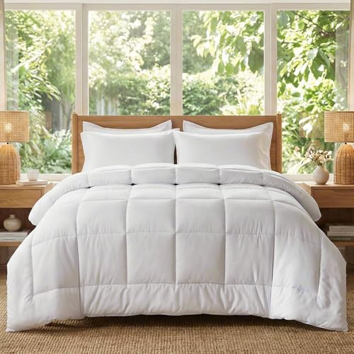 VIVA FINO Piumino Letto Singolo 4 Stagioni 155x220 cm,Piumino Trapunta Morbido e Leggero,Caldo e Confortevole,Traspirante in Microfibra Facile da Curare Riempimento Caldo Bianco