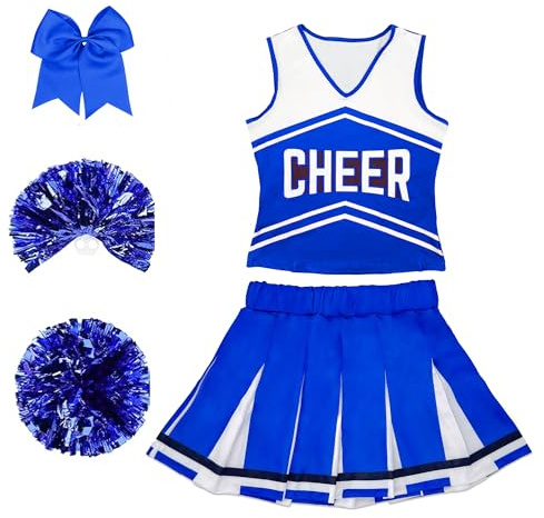 Danzcue Cheerleader Costume for Girls, Cheerleader Outfit for Girls, Blue, Large
