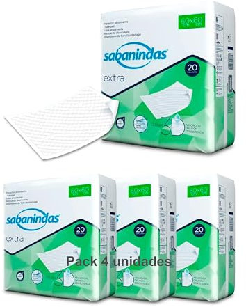 INDAS - SABANINDAS EXTRA - Pack 4 Paquetes de 20 Protectores de 60 X 60 - Protectores Absorbentes, Ideal para Incontinencia, Confort y Seguridad - Libre de Látex