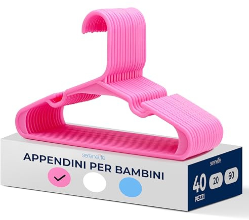 SereneLife 40 Pack Plastic Kids Hangers – Non-Slip Baby Hangers for Closet, Space-Saving Thin Design for Organizing Clothes, Infant, Toddler, and Newborn Clothing (Pink)