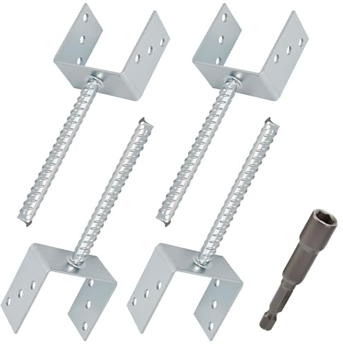 4 Pack 4x4 Inch Fence Post Supports for Concrete – Raises Posts to Prevent Rot, Heavy Duty U-Shaped Pergola Brackets, 4mm Thick Galvanised Steel Anchors, 100 x 100 x 60mm