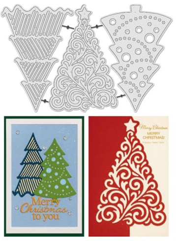 UNICRAFTALE 3 Stück Metall Stanzformen „Frohe Weihnachten“ Wiederverwendbare Prägeschablonen Aus Karbonstahl Baumrahmen Schablonen Stanzformen Für Kartengestaltung Scrapbooking Weihnachtsdekoration