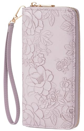GAEKEAO Grand Portefeuille Femme, Portefeuilles en Cuir Grande Capacité Blocage RFID, Porte Monnaie Femme avec Dragonne Amovible et Pochette à Monnaie Zippée