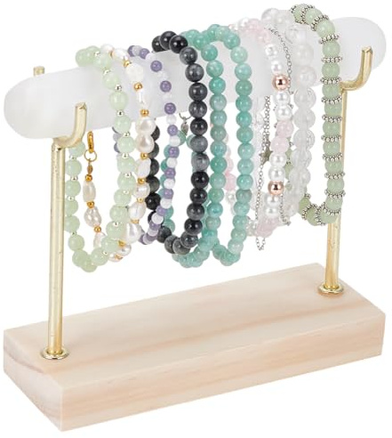 UNICRAFTALE Supporte Bracelet Selenite Presentoir Bracelet Cristal Support Bijou Detachable Organisateur Montre Presentoir Bijou Or Avec Base Bois Pour Rechargement Nettoyage