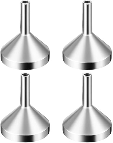 4 imbuti piccoli e impilabili in acciaio inox, mini imbuto per la trasmissione di cosmetici in polvere