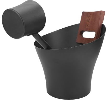 Jectse Seau de Sauna 5L avec Hygromètre de Thermomètre, Bord Lisse, Aluminium et Hêtre de Sauna en Bois et Louche pour Le Sauna