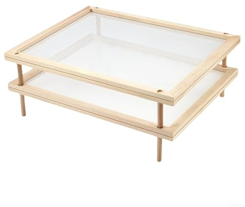 Yhenlovtt Layout - Estante de secado de hierbas apilable para pasta con soporte para secadora de alimentos, multicapa para almacenamiento y organización de cocina, soporte de madera para H (doble capa