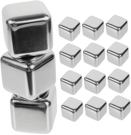 BAZEITFLOW 15pcs Food-Grade Stainless Steel Whiskey Cooling Stones Reusable Metal Ice Cubes with Smooth Edges for Chilling Drinks at Home Bar Restaurant Silver Beverage Cooling Rocks