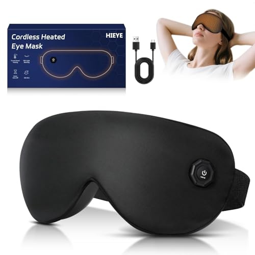 HIEYE Cordless Heated Eye Mask for Dry Eyes, Electric Warm Compress for Fast Eye Relief, Rechargeable USB Heat Relax Mask for Sleep, Blepharitis & Stye Relief