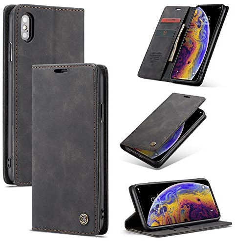 Phernykas Handyhülle für iPhone XS MAX Hülle Leder,Magnetische Klapphülle mit kartenfach und Standfunktion Smartphone Schutzhülle Lederhülle iPhone XS MAX Flip Book Case (Schwarz)
