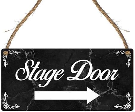Elegant Stage Door Sign – Vintage Black Marble Theatre Direction Plaque – Hanging Backstage Entry Sign – Professional Performance Venue & Dressing Room Decor (Large: 29 cm (H) × 13.5 cm (W))