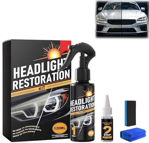 Scheinwerfer Aufbereitung Set Headlight Restoration Kit – 120ml Polierset für Auto Scheinwerfer – UV-Schutz Versiegelung gegen Vergilbung & Oxidation, ohne Elektrowerkzeuge (1 Flasche)