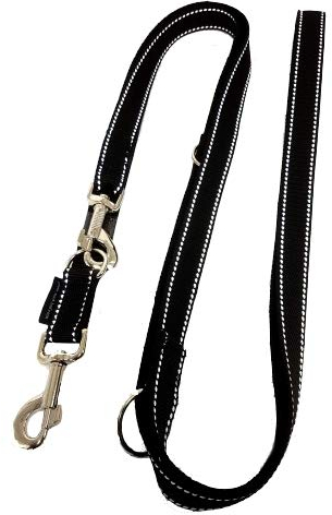 elropet Hundeleine Doppelleine Gurtband reflektierend 20mm 5,00m schwarz 5fach verstellbar für mittlere und große Hunde